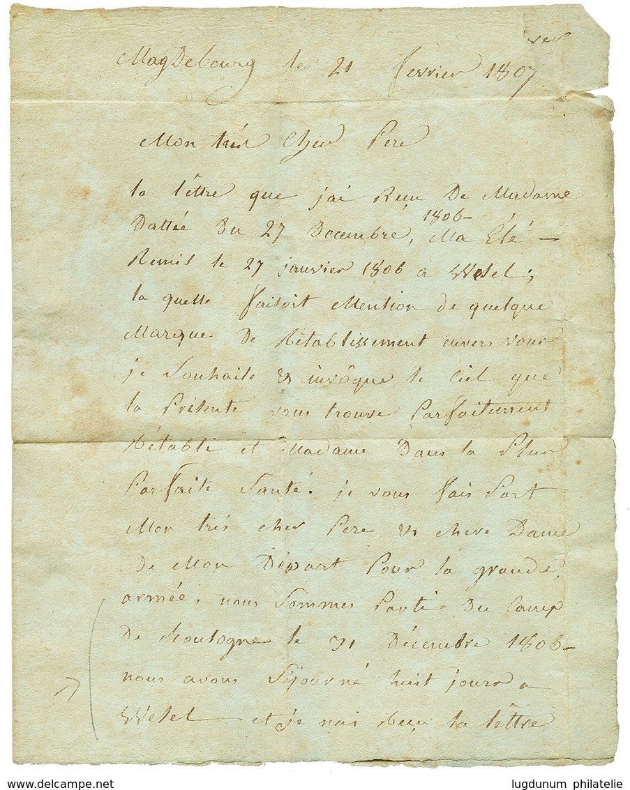 1807 N°50 GRANDE ARMEE Sur Lettre Avec Texte Daté "MAGDEBOURG" Pour La FRANCE. TB Texte "Nous Sommes Parti Du CAMP De BO - Sellos De La Armada (antes De 1900)