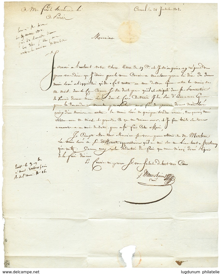 1808 N°4 GRANDE ARMEE Rouge Sur Lettre Avec Texte Daté "CASSEL" Pour La FRANCE. TTB. - Sellos De La Armada (antes De 1900)