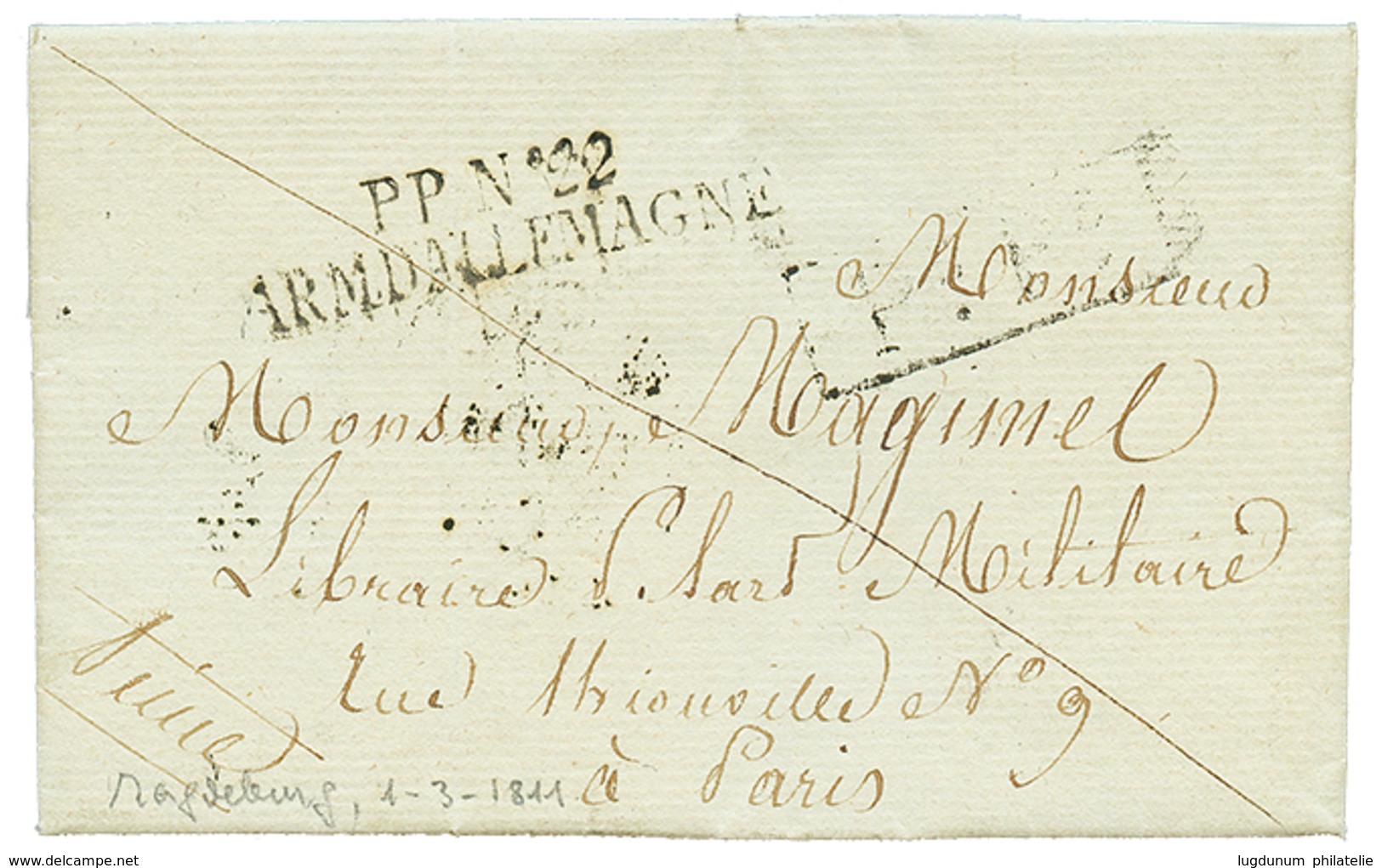 1811 P.P N°22 ARM. D' ALLEMAGNE Sur Lettre Avec Texte Daté "MAGDEBURG" Pour PARIS. RARE. Superbe. - Sellos De La Armada (antes De 1900)