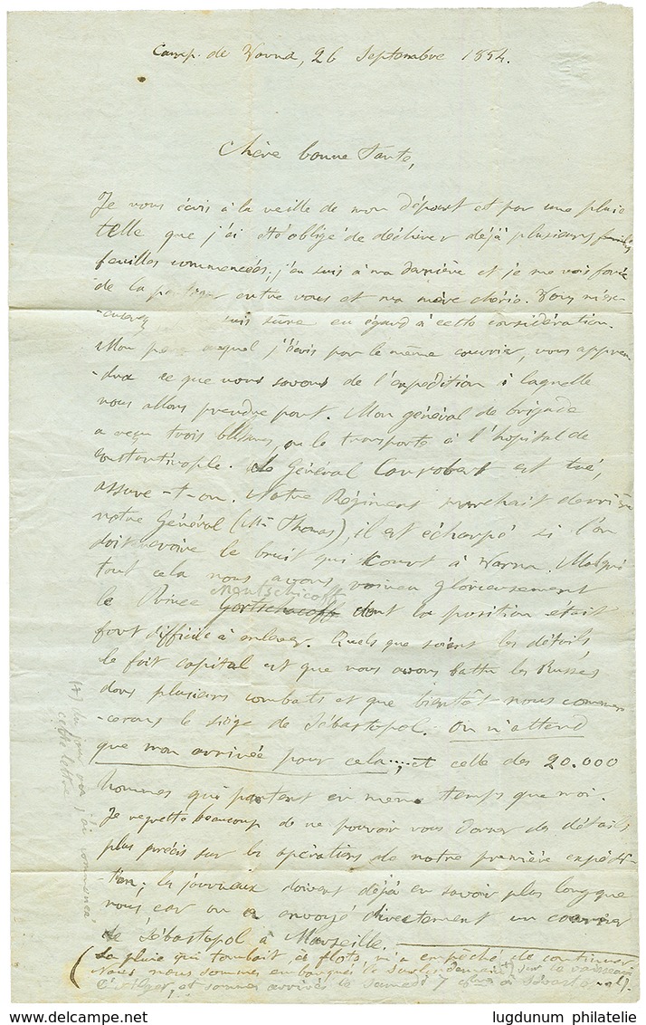 VARNA - ARMEE D' ORIENT : 1854 ARMEE D' ORIENT Bau A + Taxe 30 Sur Lettre Avec Texte Daté "VARNA". TB. - Sellos De La Armada (antes De 1900)