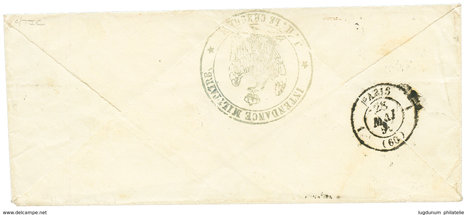 1855 20c(n°14) TB Margé Obl. AOQG + ARMEE D'ORIENT QUARTr Gal Sur Enveloppe Pour PARIS. Superbe. - Legerstempels (voor 1900)