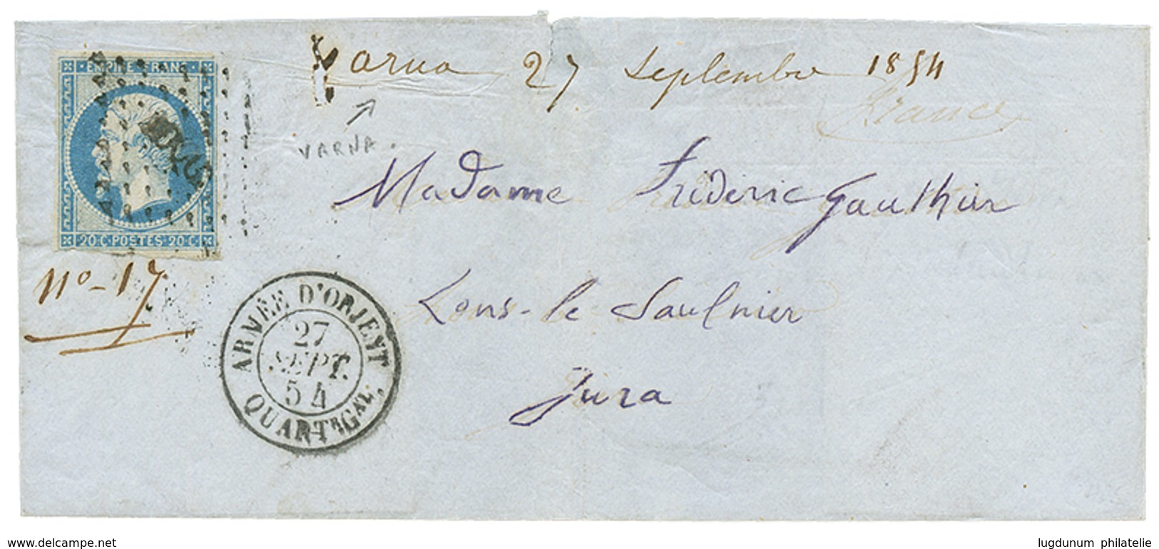 BULGARIE - CRIMEAN WAR : 1854 FRANCE 20c Obl. AOQGL + ARMEE D' ORIENT QUARTr Gal + "VARNA 27 Septembre 1854" Manuscrit S - Sellos De La Armada (antes De 1900)