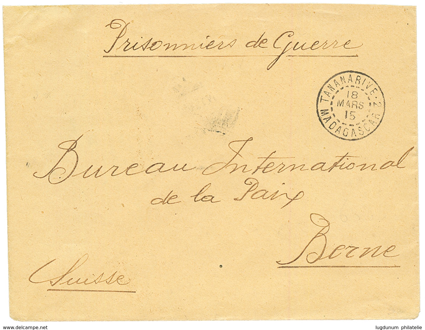 MADAGASCAR - PRISONNIER DE GUERRE : 1915 "PRISONNIERS DE GUERRE" + TANANARIVE Sur Lettre En Franchise Postale Pour Le BU - Legerstempels (voor 1900)