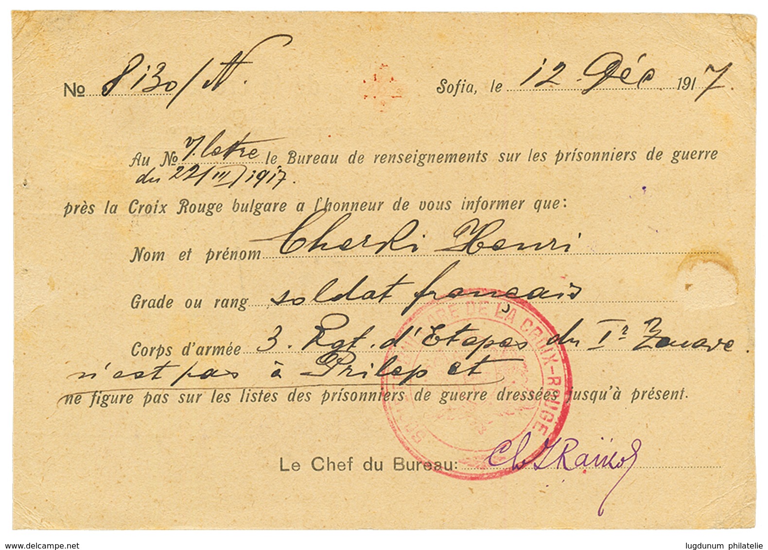 1917 Carte SOCIETE BULGARE DE LA CROIX ROUGE + Cachet De CENSURE, Daté SOFIA Pour ALGER (ALGERIE). TTB. - Sellos De La Armada (antes De 1900)