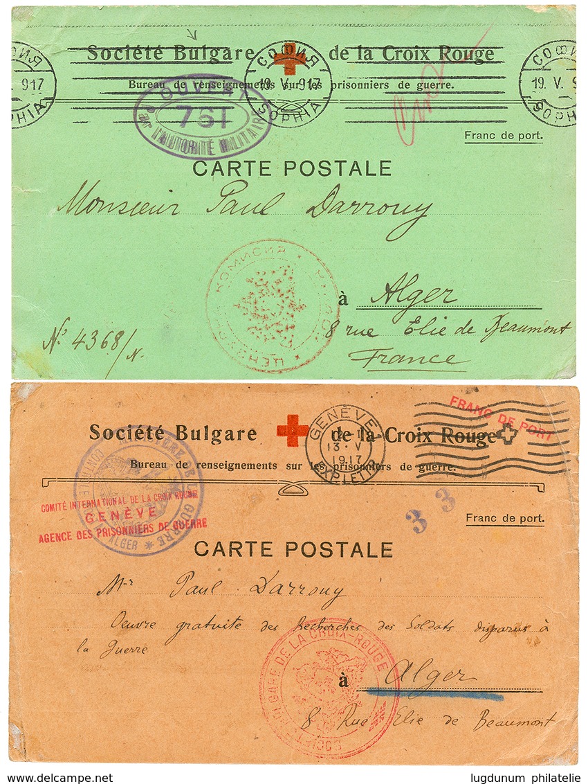 BULGARIA - RED-CROSS WORLD WAR I : 1917 Lot 2 Cartes CROIX ROUGE "SOCIETE BULGARE DE LA CROIX ROUGE" Datées De SOFIA Via - Sellos De La Armada (antes De 1900)