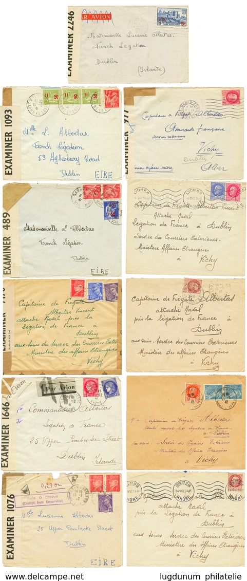 1941/43 Lot 14 Lettres Affr. + Censures Adressées à L' ATTACHE NAVAL Près La LEGATION DE FRANCE à DUBLIN (IRLANDE) Aux B - Legerstempels (voor 1900)