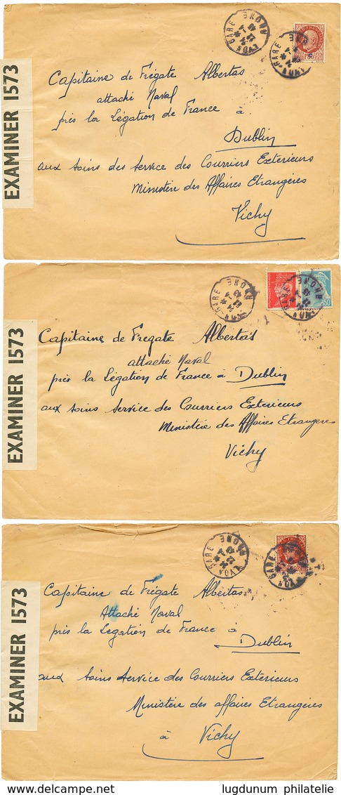 1941/43 Lot 14 Lettres Affr. + Censures Adressées à L' ATTACHE NAVAL Près La LEGATION DE FRANCE à DUBLIN (IRLANDE) Aux B - Legerstempels (voor 1900)
