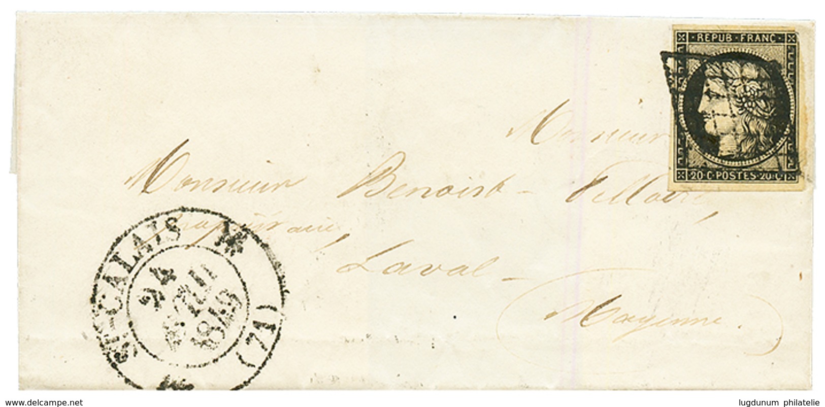 SARTHE : 1849 20c(n°3) Pd Obl. Grille Cachet Type 12 ST CALAIS Sur Lettre. Rare. Cote 850€. TTB. - 1849-1850 Ceres