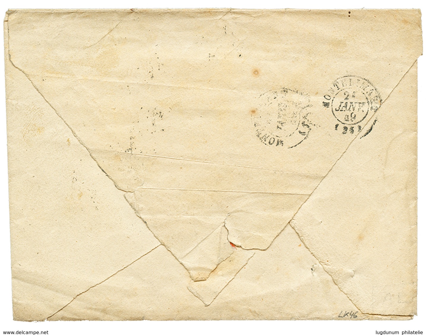 1849 Bande De 5 Bord De Feuille Du 20c Noir (n°3) Obl. Grille + T.14 LYON Sur Enveloppe En Triple PORT Pour MONTELIMAR.  - 1849-1850 Cérès
