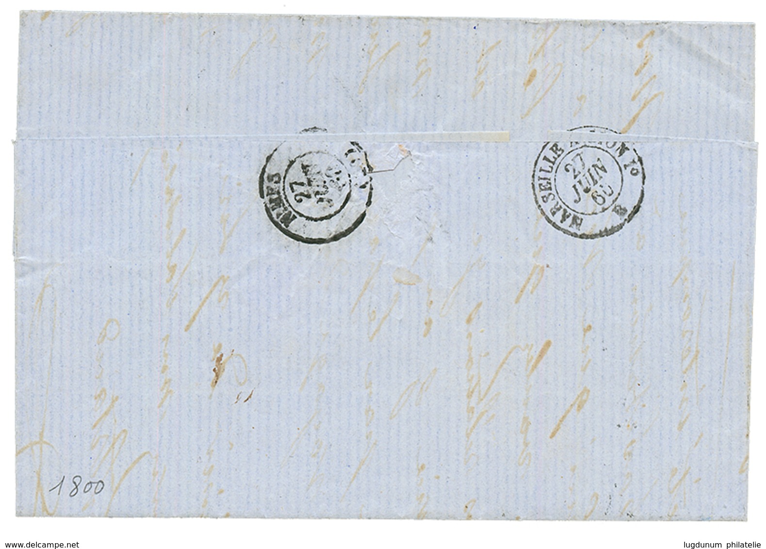 1860 20c (n°14) 3 Grandes Marges Filet Intact à Gauche Obl. NIZZA MARA Sur Lettre Pour NIMES. Superbe. - 1853-1860 Napoléon III