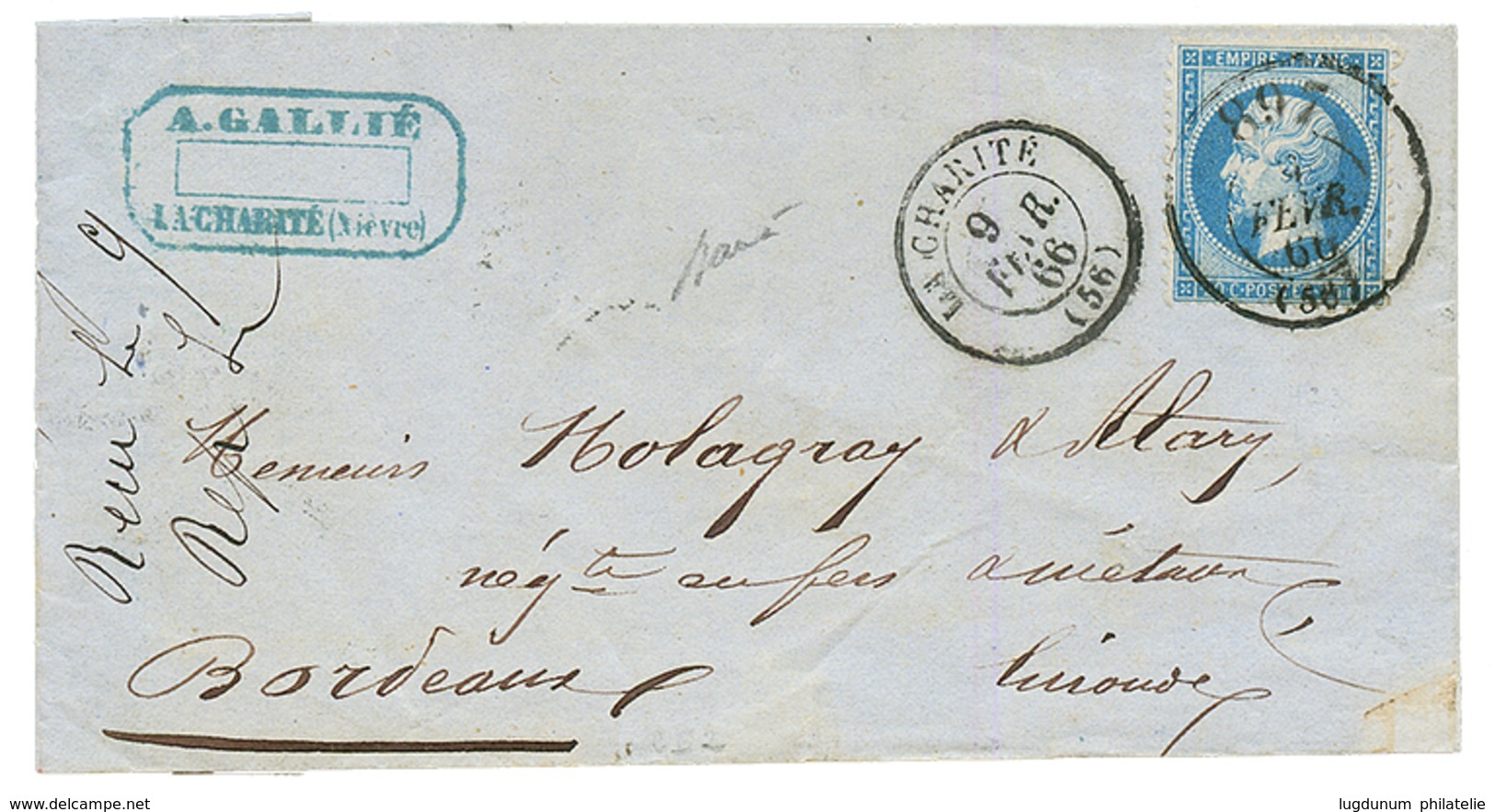 NIEVRE : 1866 20c(n°22) Obl. Bureau De PASSE 897 + T.15 LA CHARITE Sur Lettre Pour BORDEAUX. Superbe. - 1863-1870 Napoléon III Con Laureles