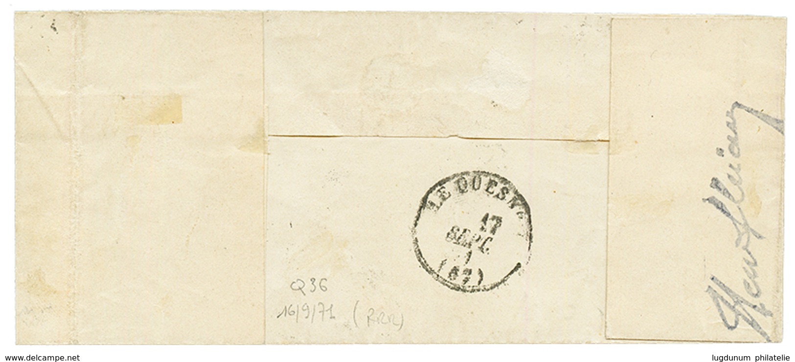 1871 Coupé Du 10c SIEGE (n°36) + 20c SIEGE (n°37) Obl. GC 4787 + T.24 WIGNEHIES Sur Lettre Pour GOUMMEGNIES. RARE. Cote  - Guerra De 1870