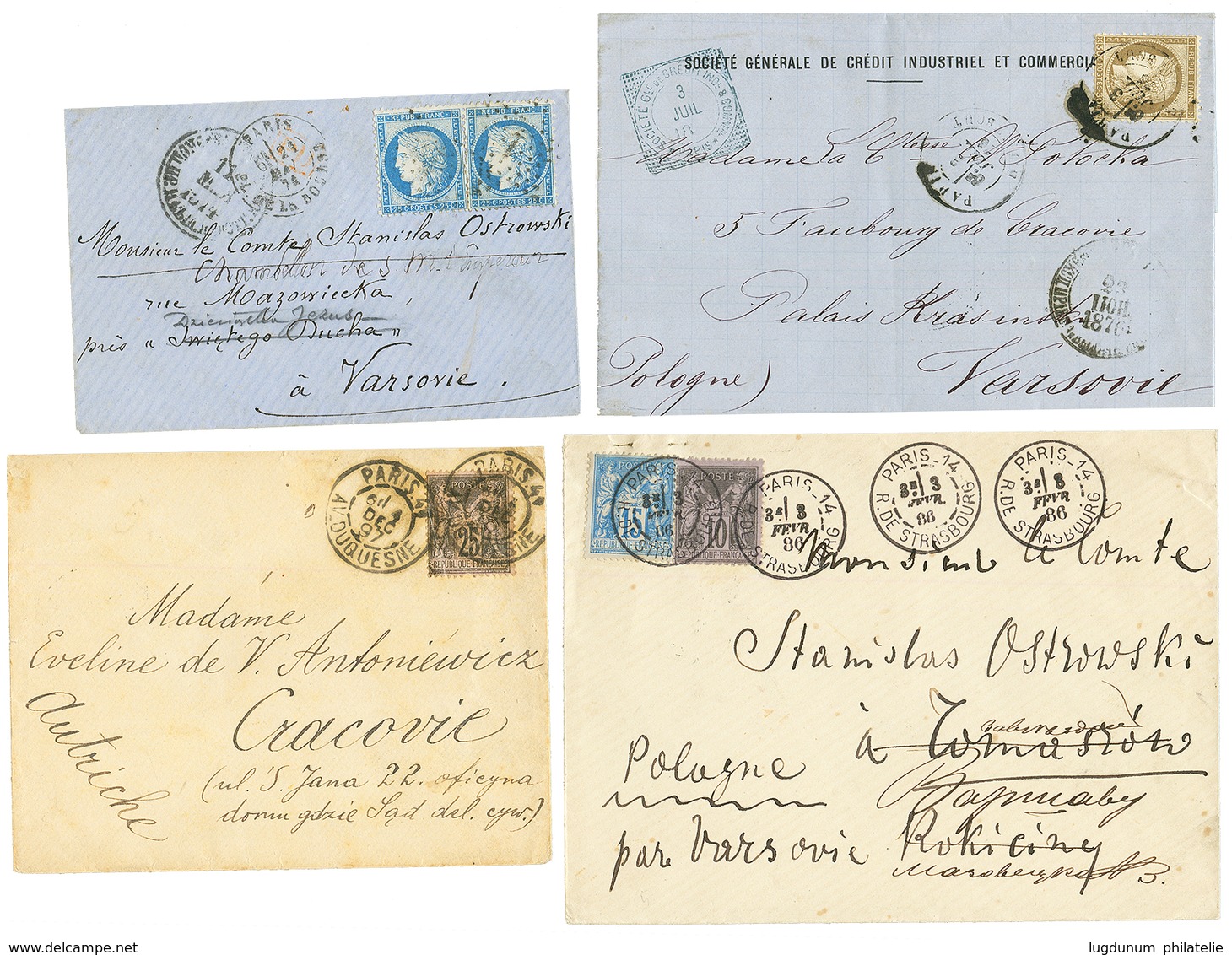 1874/97 Lot De 4 Lettres Pour La POLOGNE. TTB. - 1849-1876: Periodo Clásico