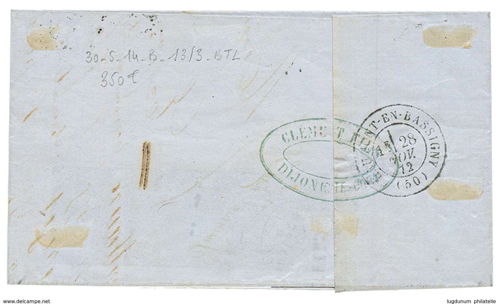 1872 CERES 5c + 15c Obl. Bureau De PASSE 1307 + T.24 DIJON Sur Lettre Pour CHAUMONT. TTB. - 1871-1875 Ceres