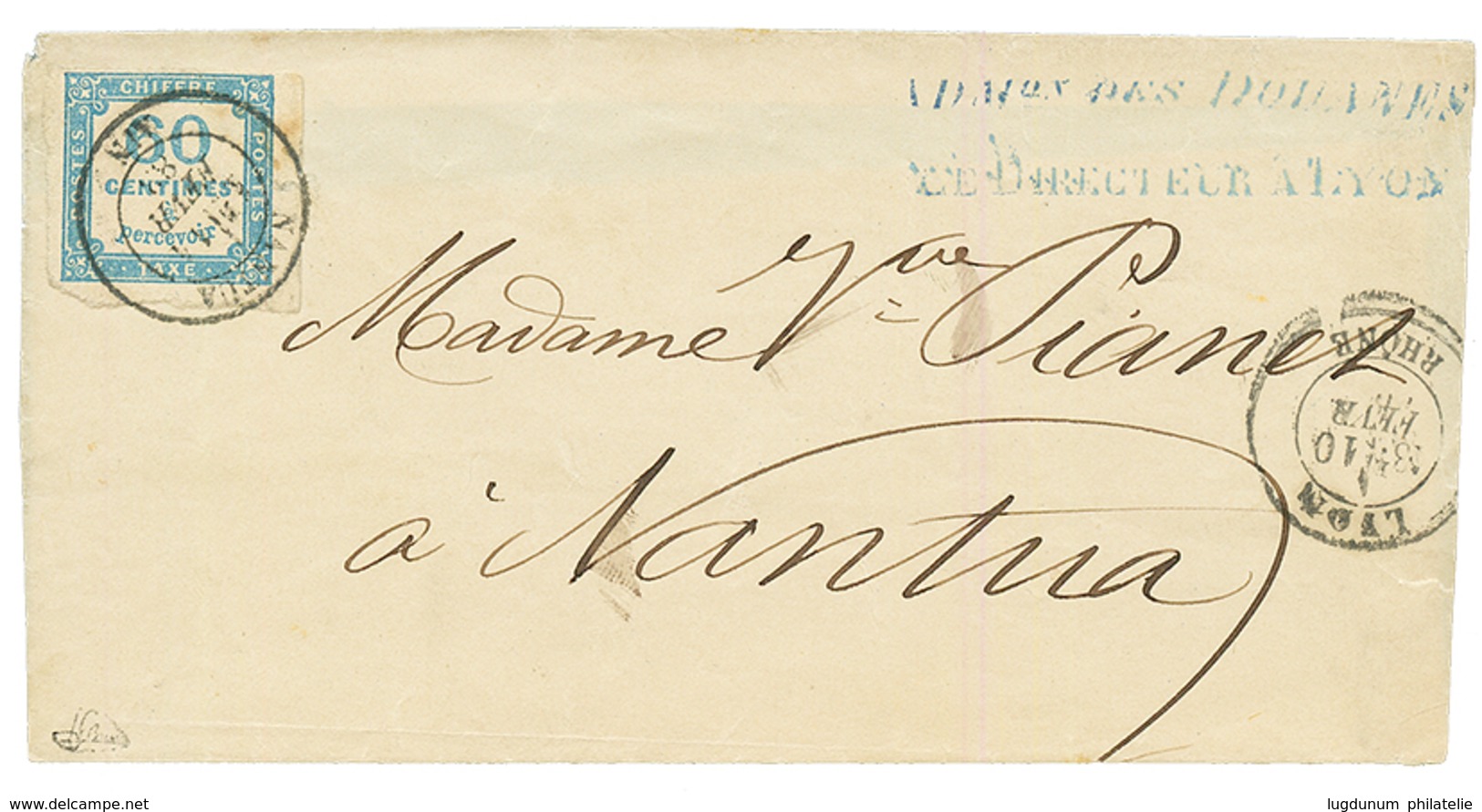 AIN : 1883 60c TAXE (n°9) TB Margé Obl. NANTUA AIN Sur Lettre De LYON Pour NANTUA. Cote 1600€. Signé BRUN. TB. - Otros & Sin Clasificación