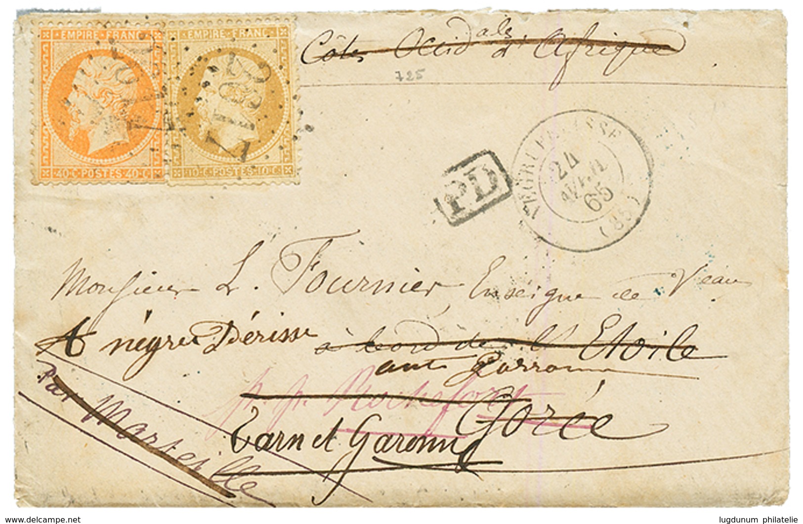 "GOREE" : 1865 10c (n°21) + 40c (n°23) Obl. GC 2617 Sur Env. Avec Texte Pour GOREE Réexpédiée En FRANCE. Verso, Cachet B - 1849-1876: Periodo Clásico
