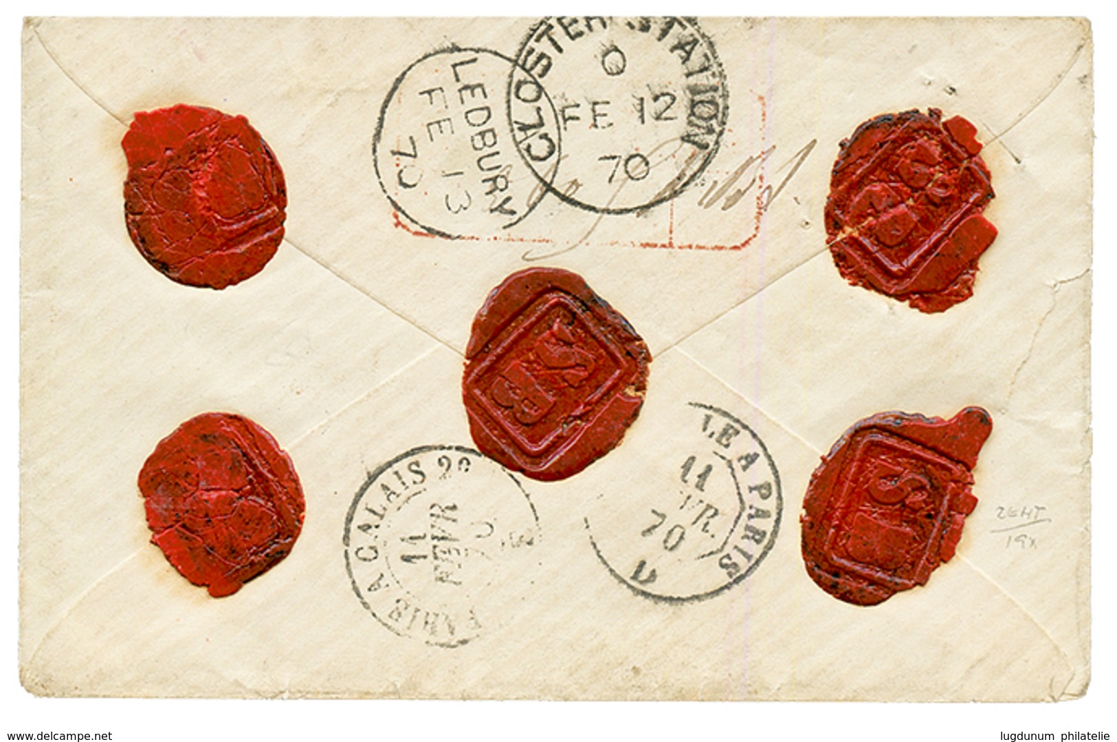 1870 80c (n°32)x2 + CHARGE + FRANCE REGISTERED Rouge Sur Enveloppe Pour L' ANGLETERRE. TB. - 1849-1876: Periodo Clásico