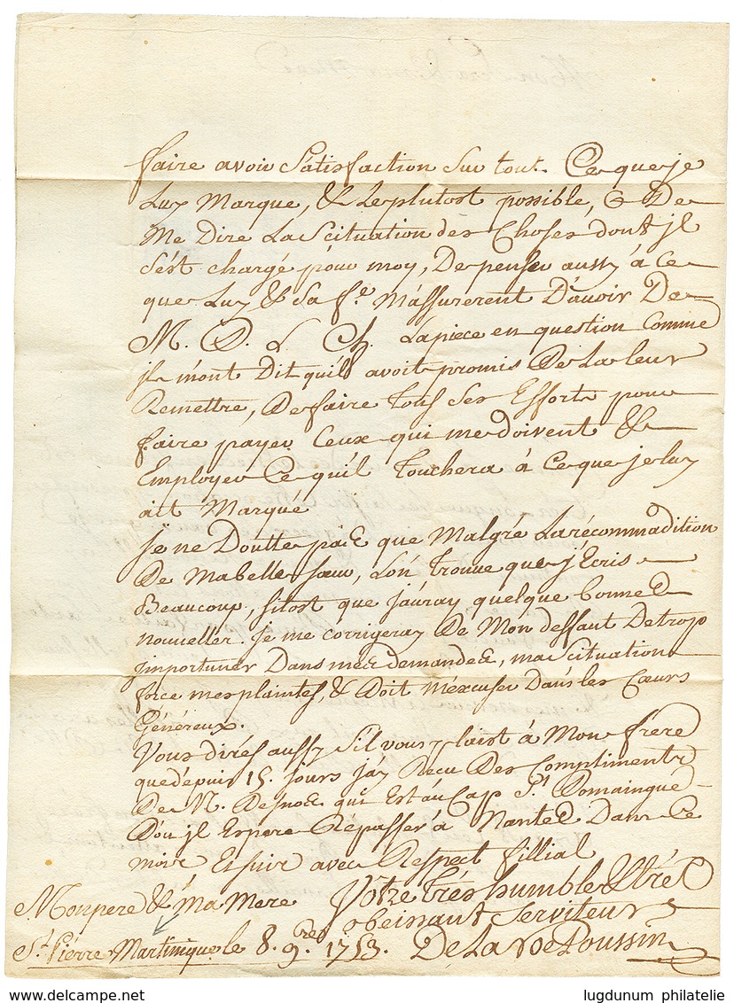 1753 NANTES + "MARTINIQUE" Manuscrit (rare) Sur Lettre Avec Texte De ST PIERRE MARTINIQUE Pour RENNES. Entrée Rare. TB. - Correo Marítimo