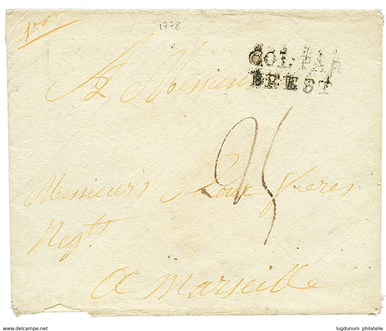 1778 COL. PAR BREST Sur Enveloppe Avec Texte Daté "ST PIERRE MARTINIQUE" Pour MARSEILLE. TTB. - Correo Marítimo