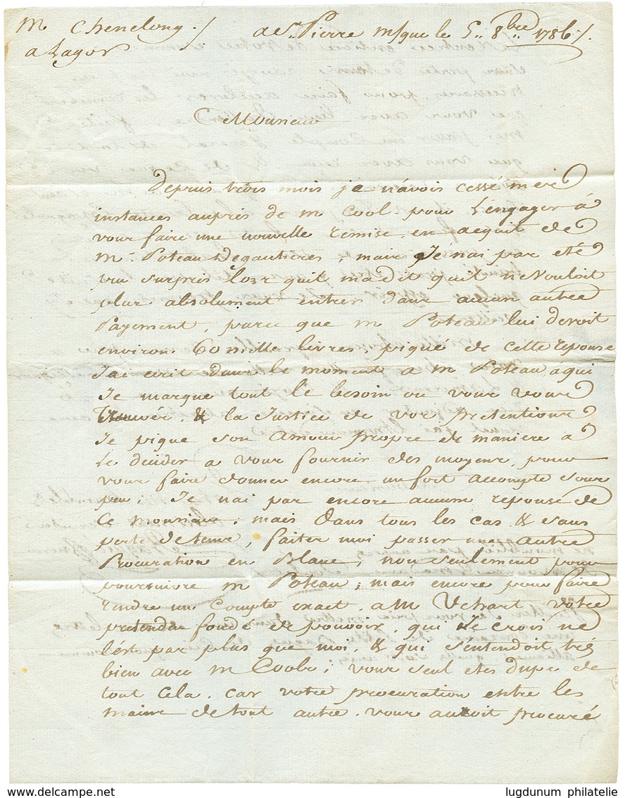 1786 COLONIES PAR LA FLOTTE + Verso DEBOURSE De PAU Manuscrit Sur Lettre Avec Texte De ST PIERRE MARTINIQUE Pour PAU Red - Correo Marítimo