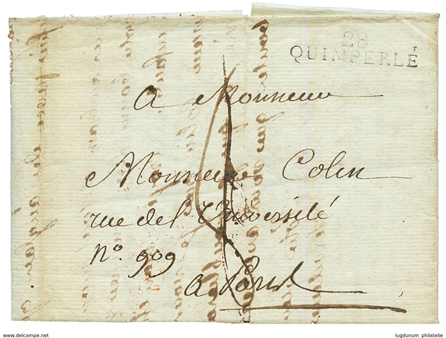 ILE DE FRANCE (ILE MAURICE) : 1810 28 QUIMPERLE Sur Lettre Avec Texte Daté "ISLE DE FRANCE" Pour PARIS. Entrée Rare Par  - Correo Marítimo