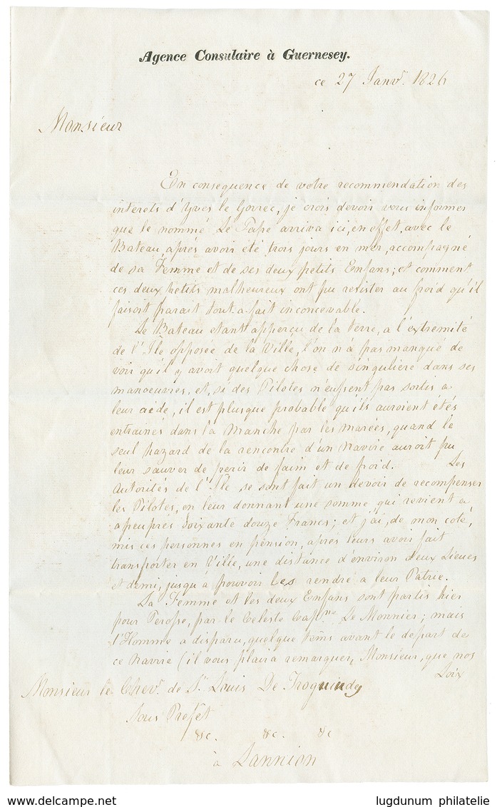 "AGENCE CONSULAIRE à GUERNESEY" : 1826 GRANDE BRETAGNE PAR ST MALO + Mention Manus. "AGENCE CONSULAIRE à GUERNESEY Sur L - Correo Marítimo