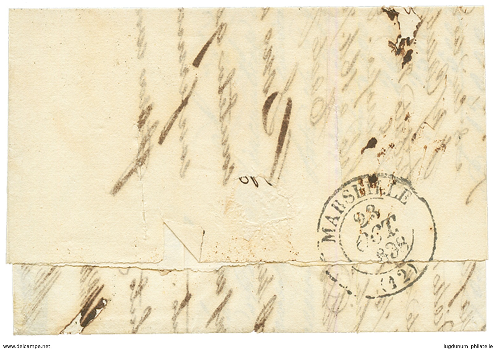 1838 Cachet PAQUEBOT DE LA MEDITERRANEE En Noir (rare) + Grand Cachet CONSTANTINOPLE TURQUIE + PURIFIE / MALTE Sur Lettr - Correo Marítimo