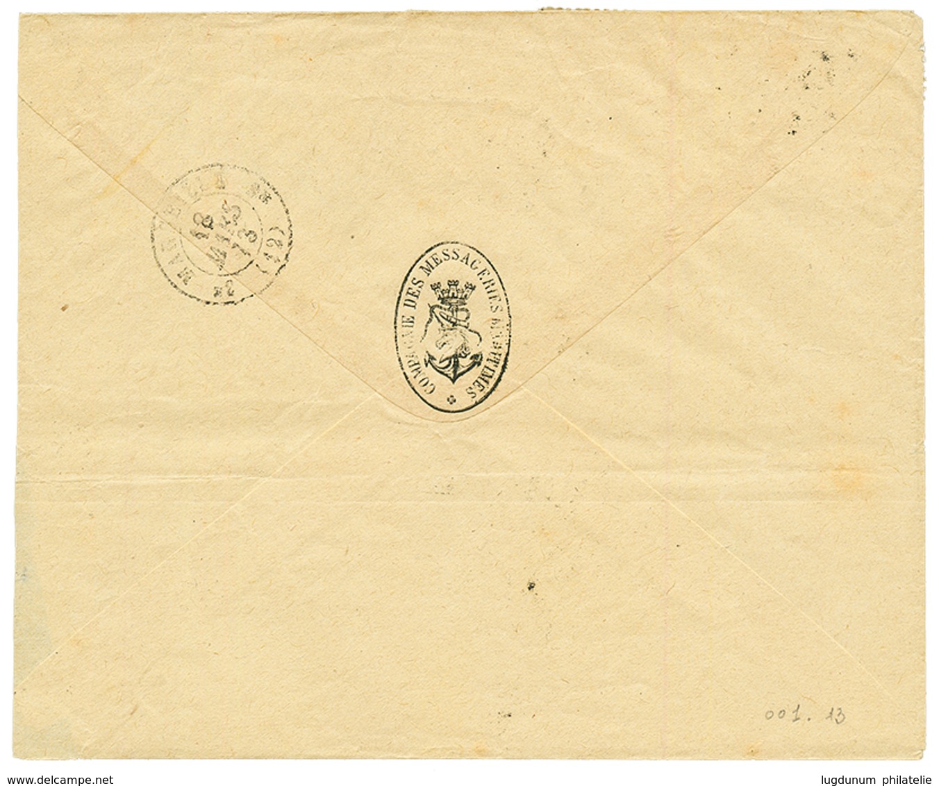 "Escale De POINTE DE GALLES (CEYLON)" : 1873 25c CERES (x4) Pd Obl. ANCRE + LIGNE N PAQ FR N°1 Sur Enveloppe Pour MARSEI - Correo Marítimo