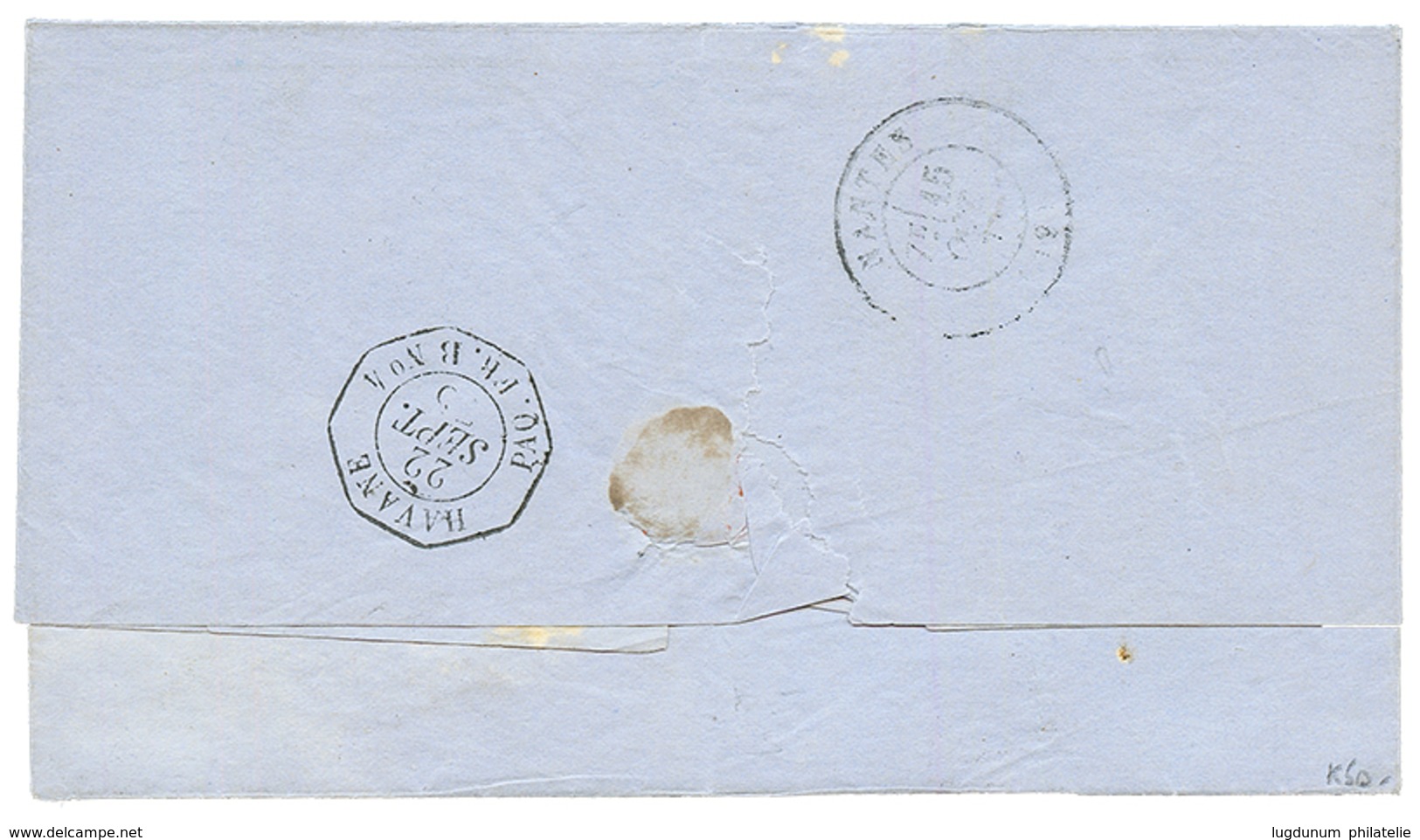 1875 80c CERES Obl. ANCRE + HAVANE + AFFRANCHISSEMENT INSUFFISANT Sur Lettre Taxée Pour NANTES. Verso, HAVANE PAQ. FR. B - Correo Marítimo