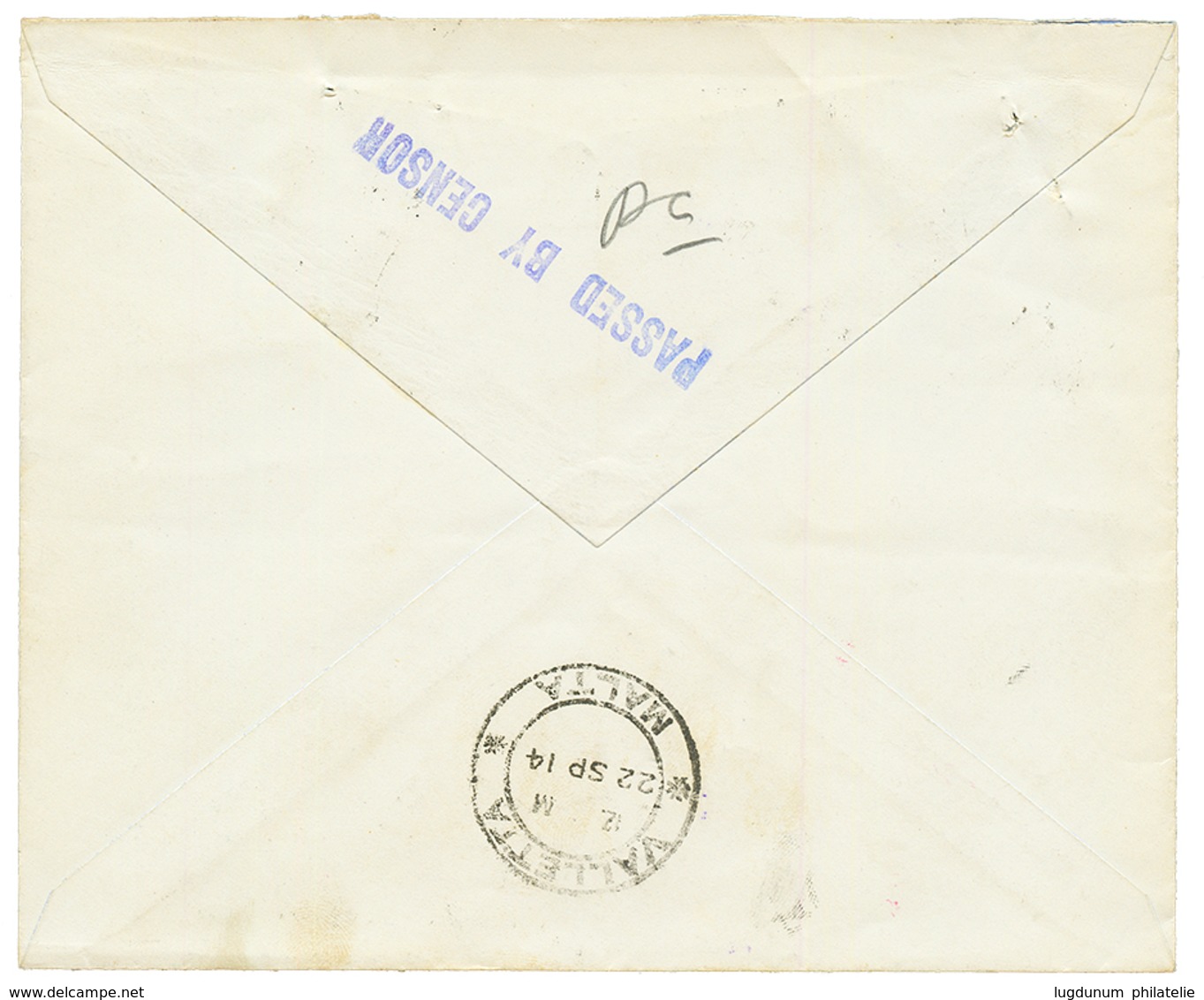 1914 10c SEMEUSE (x4) Obl. MALTA + PAQUEBOT Sur Env. De MARSEILLE Pour MALTE. RARE. TTB. - Correo Marítimo