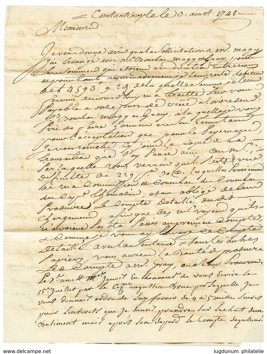 1748 Cachet D' AUTRICHE + " P. BÂLE " Sur Lettre Avec Texte De CONSTANTINOPLE Pour MARSEILLE. Verso, FORWARDING Agent "J - Otros & Sin Clasificación