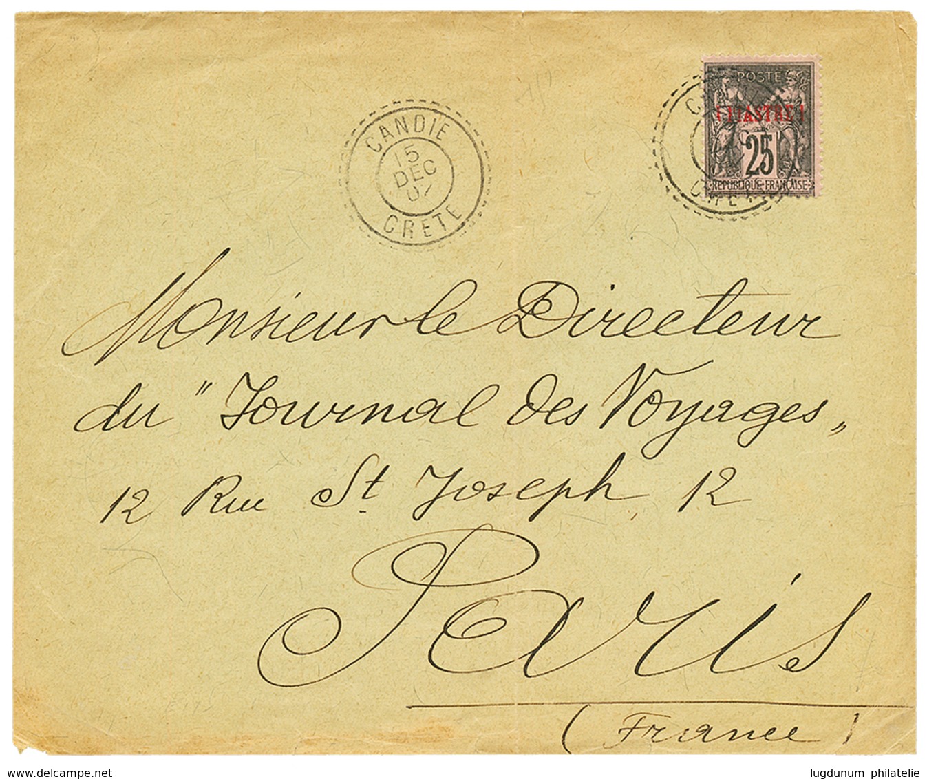 CRETE : 1902 1P S/ 25c Sage Obl. CANDIE CRETE Sur Enveloppe Pour PARIS. Superbe. - Other & Unclassified