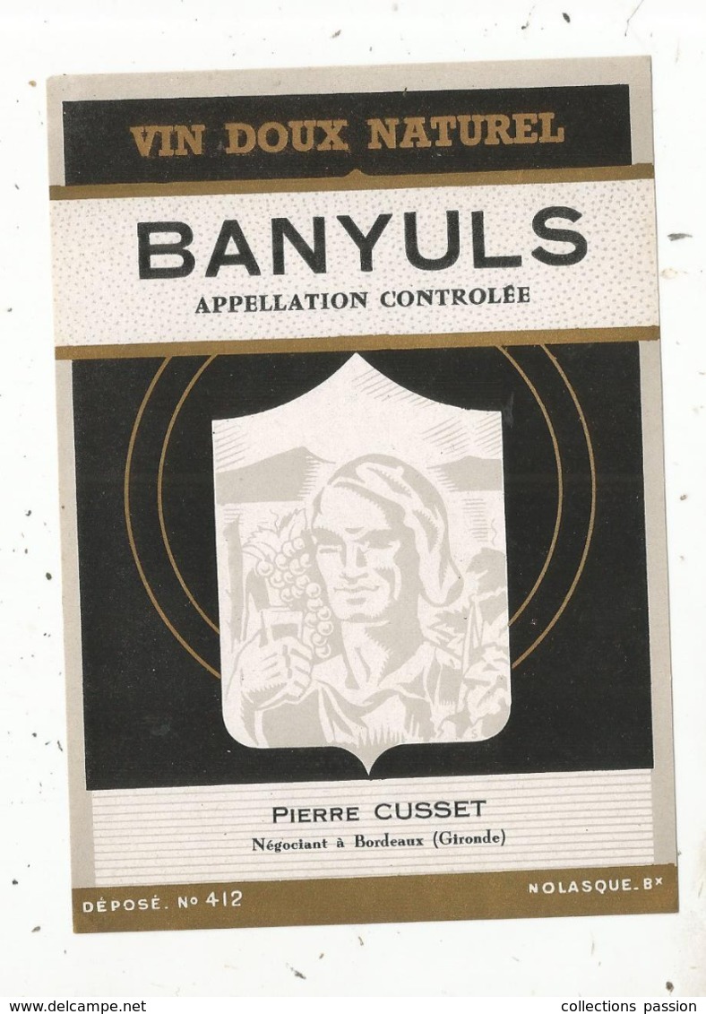 étiquette , VIN DOUX NATUREL , BANYULS ,Pierre Cusset - Languedoc-Roussillon