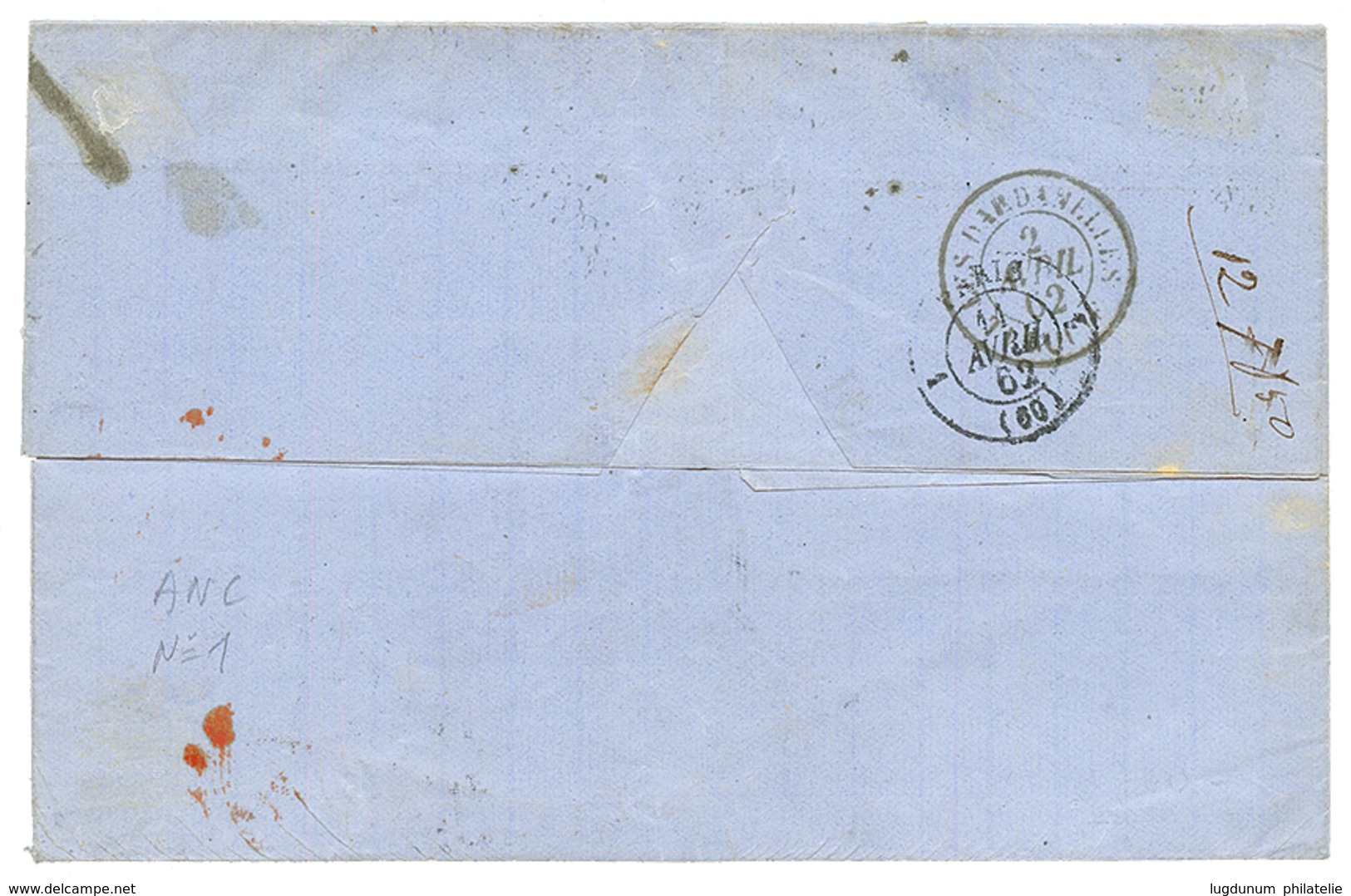 DARDANELLES : 1862 10c (n°13) Bande De 4 + 1 Ex(pd) Obl. PC 3708 Sur Lettre Avec Texte De SALONIQUE Pour PARIS. Verso, C - Other & Unclassified