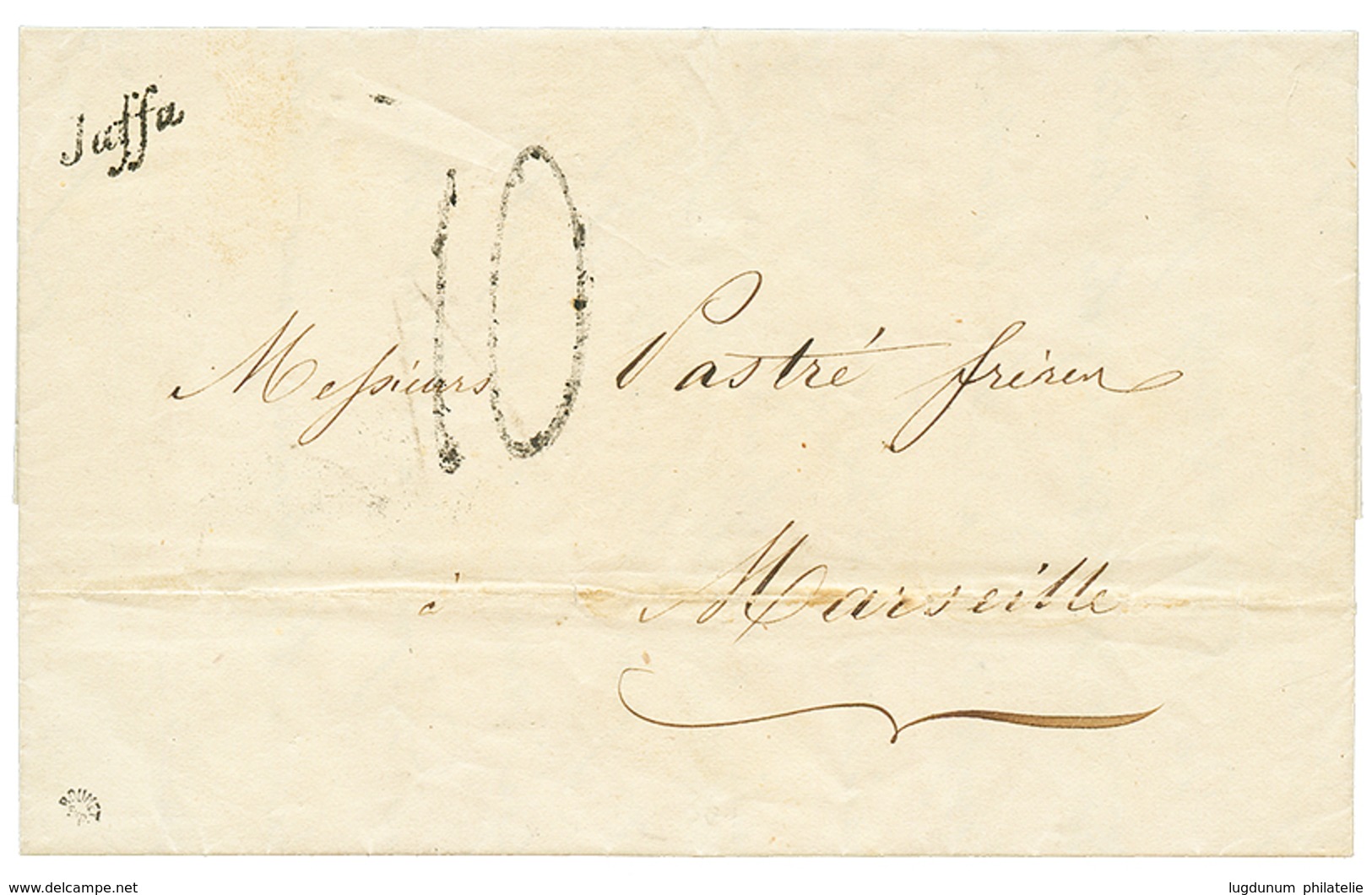 1854 Cursive JAFFA + Taxe 10 Sur Lettre Avec Texte Pour La FRANCE. Trés Rare. Superbe. - Altri & Non Classificati