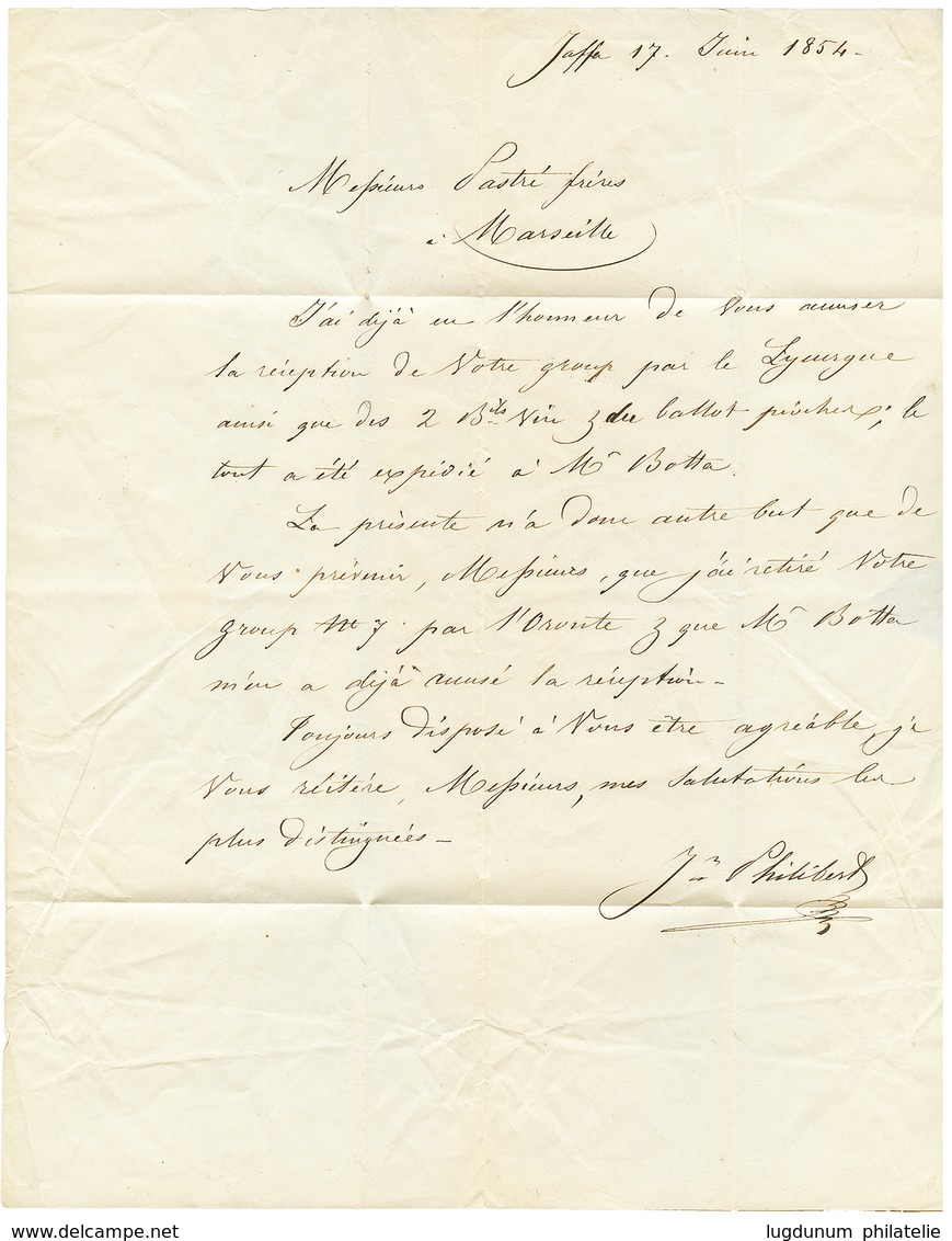 1854 Cursive JAFFA + Taxe 10 Sur Lettre Avec Texte Pour La FRANCE. Trés Rare. Superbe. - Otros & Sin Clasificación