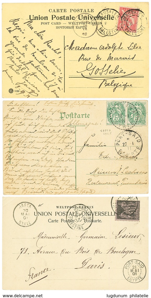 PALESTINE : 1901/12 Lot 3 Cartes De JERUSALEM Ou CAIFFA. Superbe. - Other & Unclassified