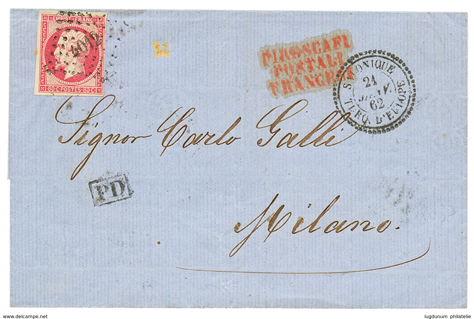 1862 80c(n°17) TB Margé Obl. PC 4012 + SALONIQUE TURQUIE Sur Lettre Pour L' ITALIE. Cote 715€. TTB. - Other & Unclassified