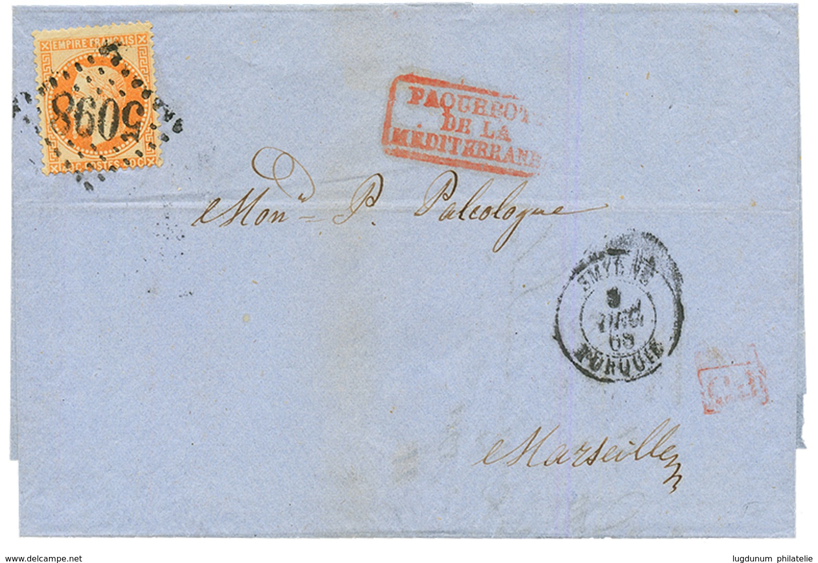 " SMIRNE" : 1868 40c(n°31) Obl. GC 5098 + SMYRNE TURQUIE Sur Lettre Pour MARSEILLE. TTB. Texte - Otros & Sin Clasificación