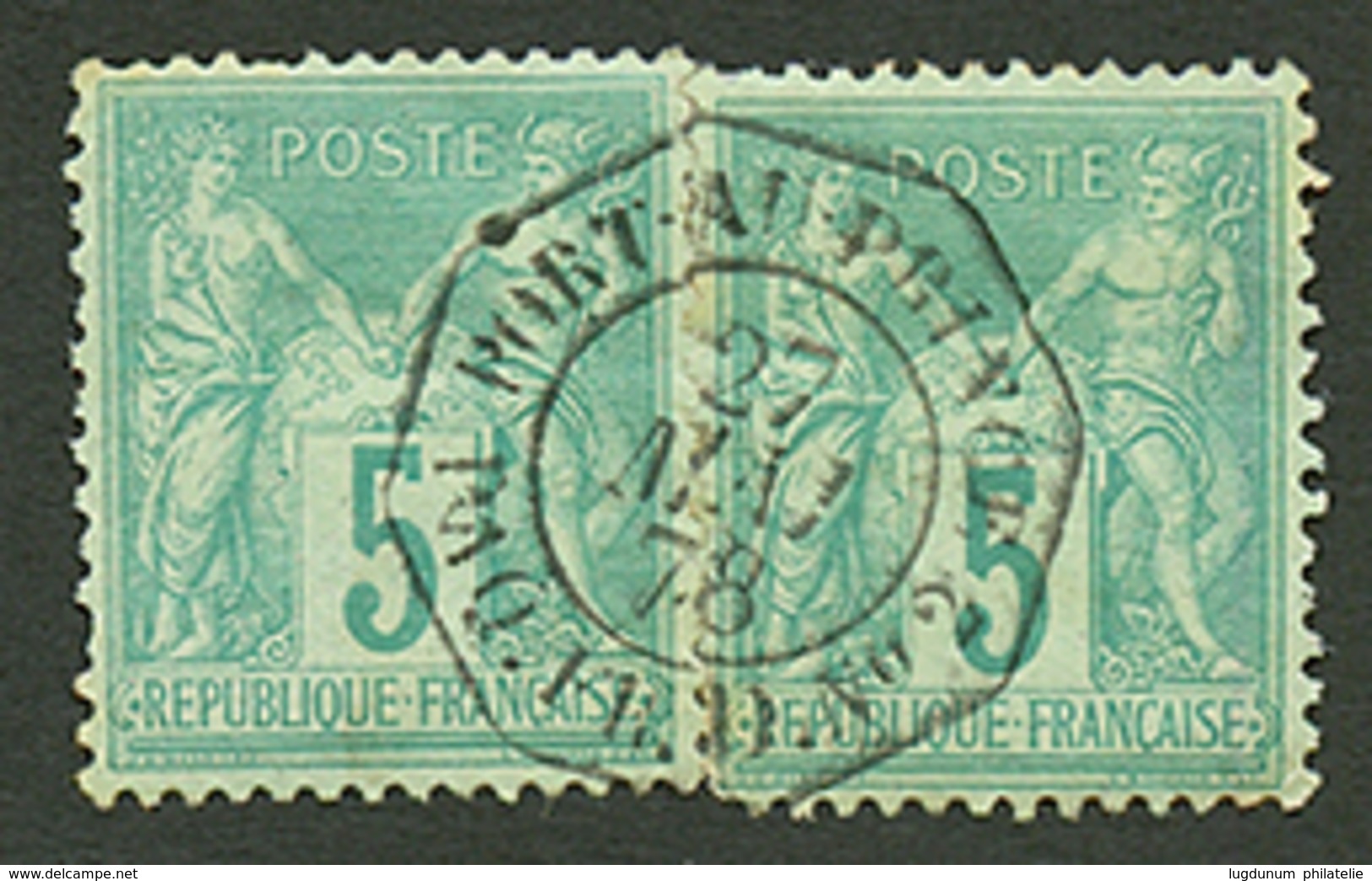 HAITI : 5c SAGE (x2) Oblitération Centrale PORT AU PRINCE PAQ FR. D N°2. RARE. Superbe. - Other & Unclassified