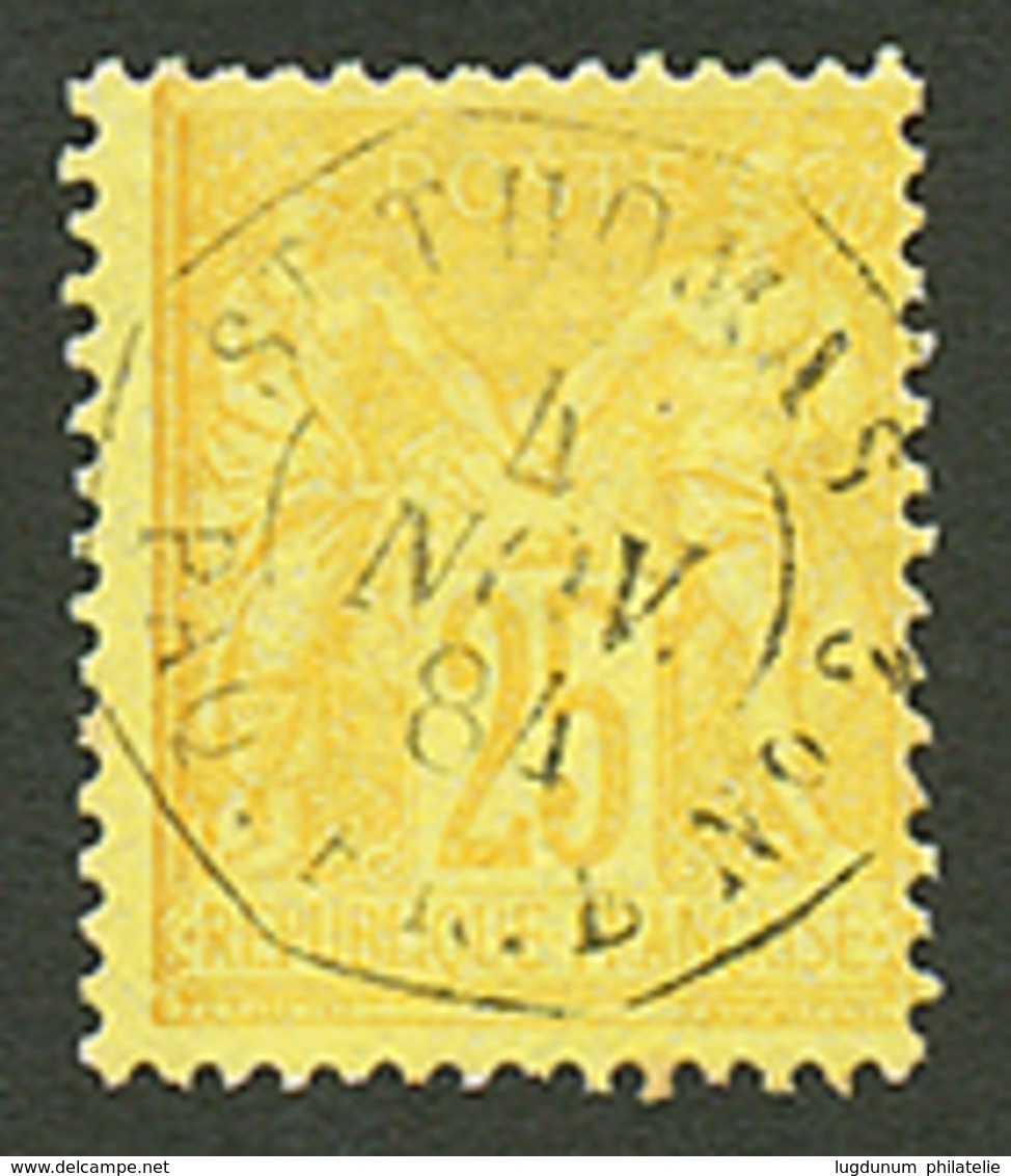 ANTILLES DANOISES : 25c SAGE Jaune Obl. ST THOMAS PAQ FRB N°2. RARE. Superbe. - Other & Unclassified