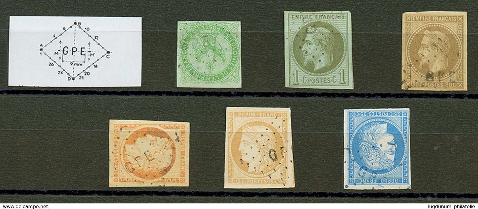 GUADELOUPE : Lot De 6 Timbres CG (N°2,7,9,13,22,23) Avec Losange GPE. Cote 1500€. TB. - Other & Unclassified