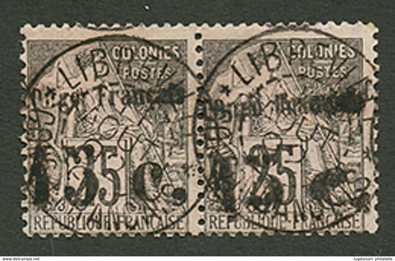 CONGO : Paire 15c S/ 25c (n°7a) Variété SURCHARGE DOUBLE Tenant à Normal Obl. RARE. Signé SCHELLER. TTB. - Otros & Sin Clasificación