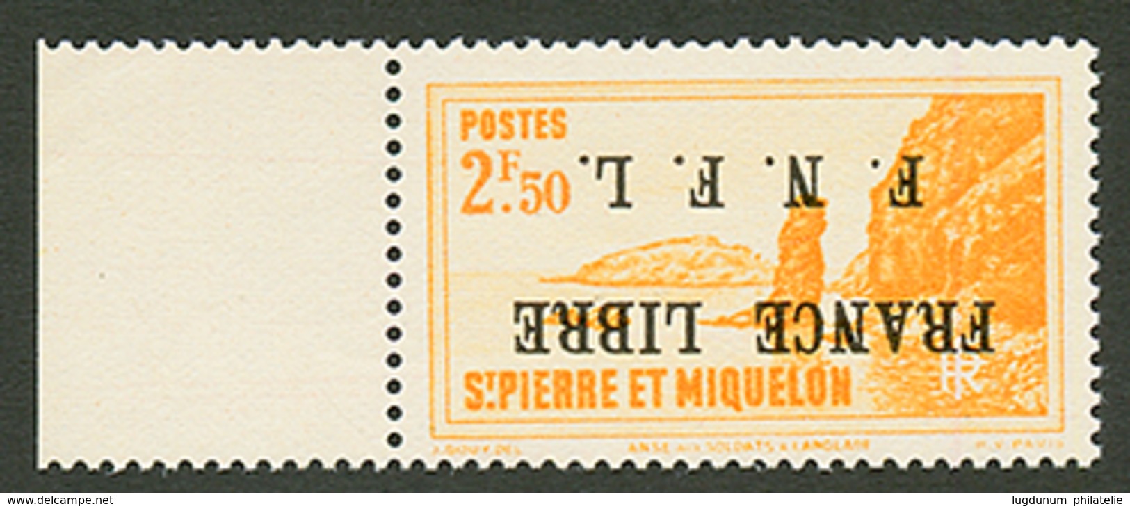 ST PIERRE ET MIQUELON : FRANCE LIBRE 2F50 Surcharge Renversée (n°270A) Neuf Sans Charnière ** Fraicheur Postale. Cote 16 - Other & Unclassified