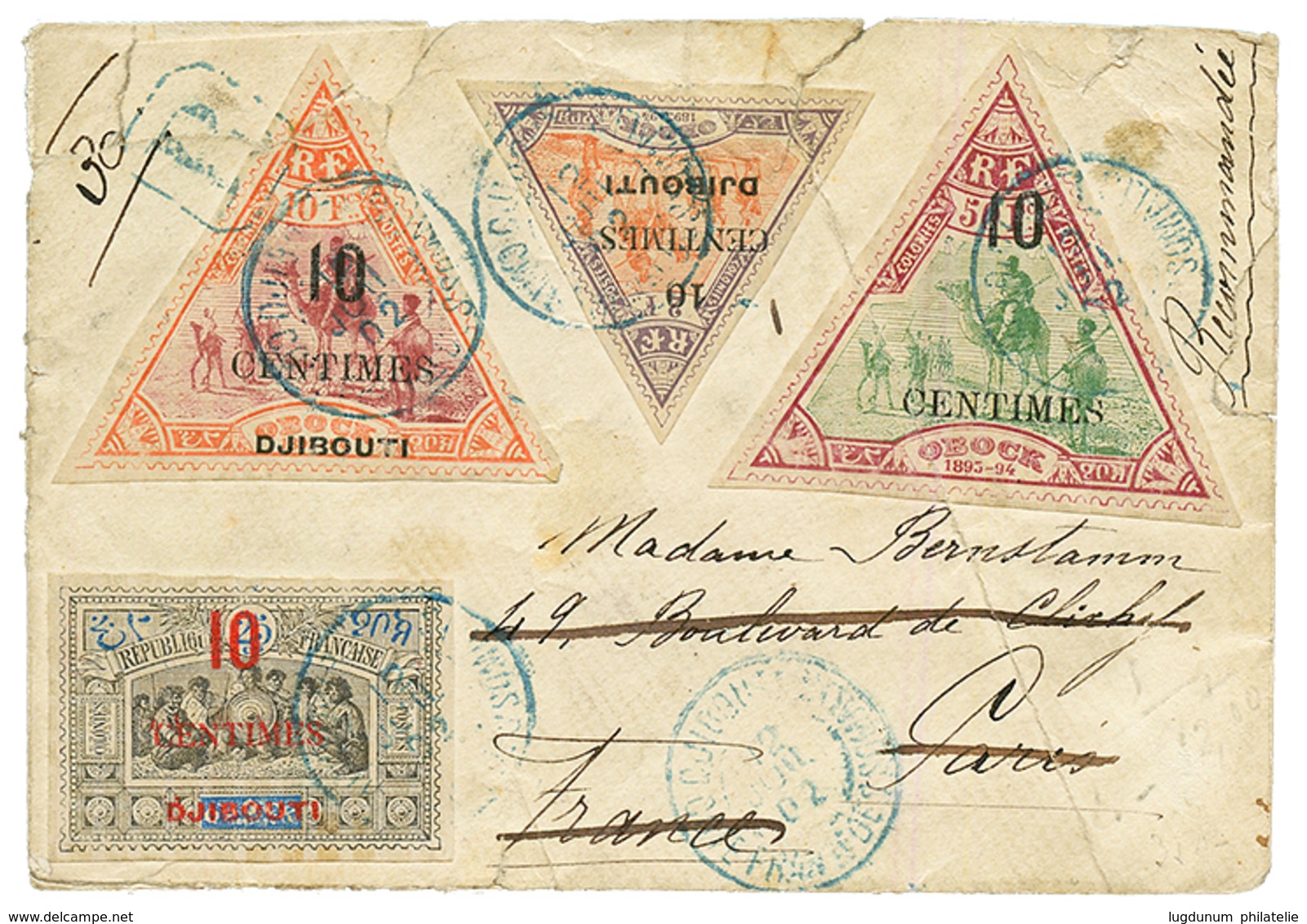 1902 N°31+ N°32 + N°33+ N°36 Obl. DJIBOUTI Sur Env (pd) RECOMMANDEE Pour PARIS Réexpédiée En ESPAGNE. TB. - Other & Unclassified