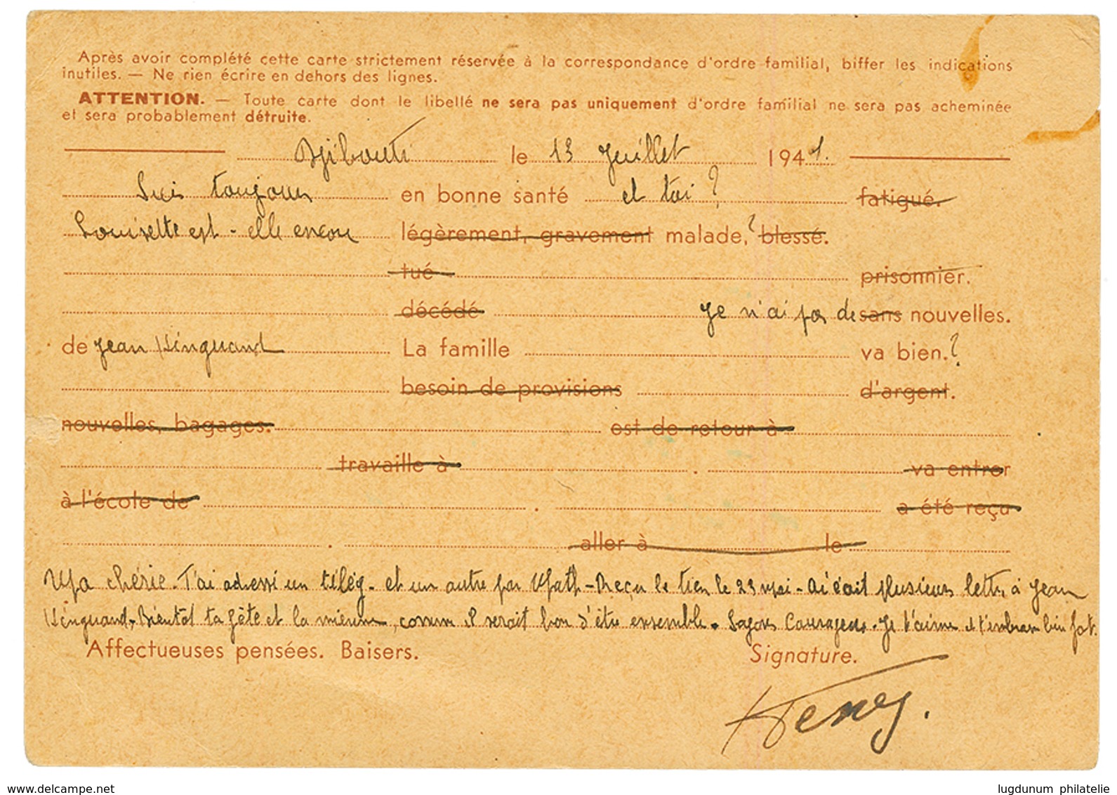 1941 FRANCE Carte INTERZONES 0,90 IRIS Obl. COTE DES SOMALIS DJIBOUTI Pour La FRANCE. TB. - Other & Unclassified