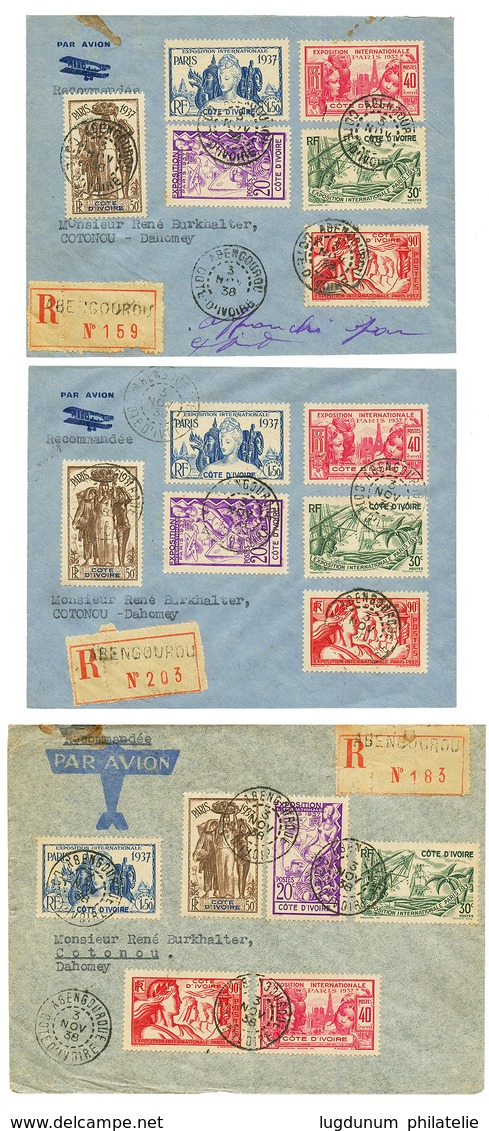 "ABENGOUROU & ABENGOUROUE" : 1938 Lot 3 Lettres RECOMMANDEES Par AVION De ABENGOUROU(x2) Et ABENGOUROUE Pour Le DAHOMEY. - Otros & Sin Clasificación