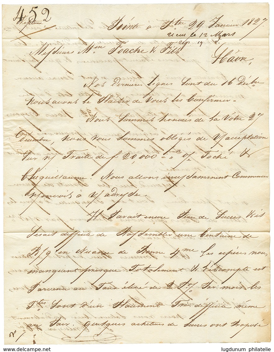 1827 BASSE TERRE GUADELOUPE + COLONIES PAR LE HAVRE Rouge Sur Lettre Avec Texte Pour LE HAVRE. TTB. - Other & Unclassified