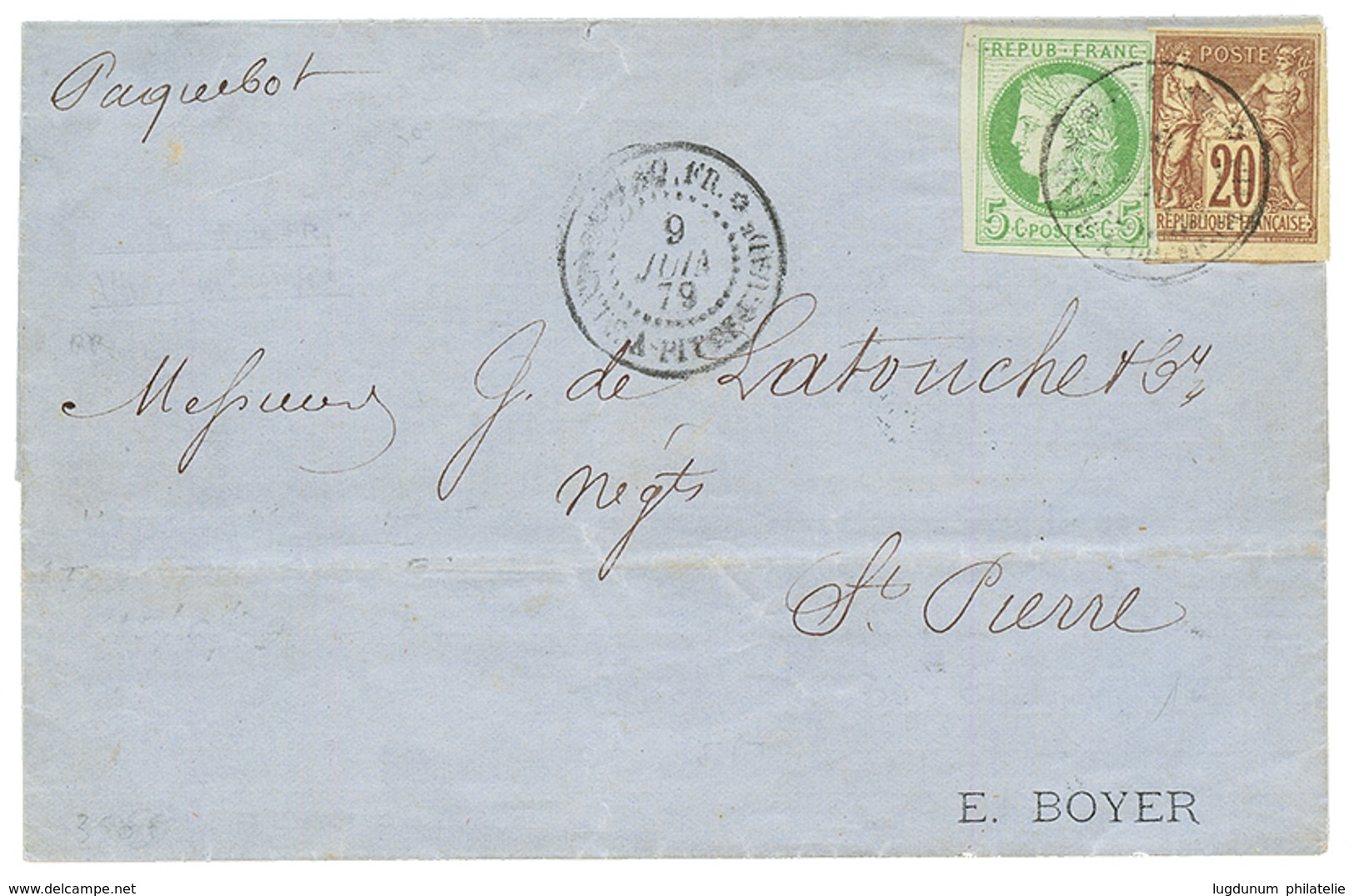 1879 CG 5c CERES + 20c SAGE Obl. PAQ FR. POINTE A PITRE Sur Lettre Pour La MARTINIQUE. TB. - Otros & Sin Clasificación