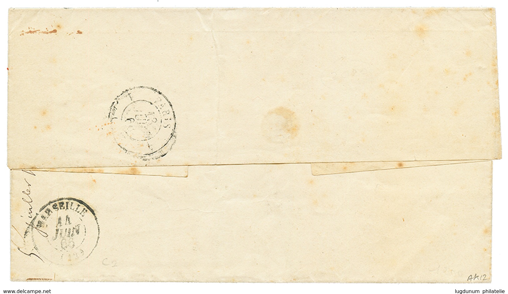 1865 AIGLE 10c(x3) + 40c Obl. Carré De Points + GUYANE CAYENNE + APRES LE DEPART Encadré (rare) Sur Lettre Pour La FRANC - Otros & Sin Clasificación